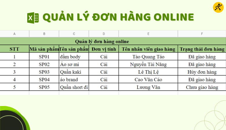 File Excel quản lý đơn hàng online