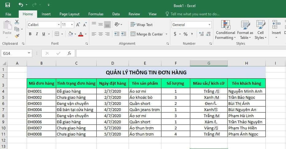 Cách lập bảng Excel bán hàng